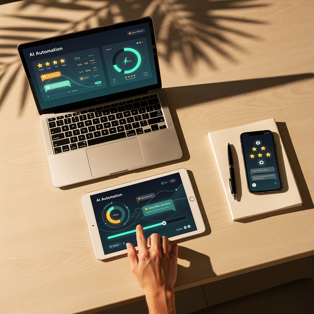 Nextier AI Solutions LLC AI automation and review management service illustration showing 24/7 operations